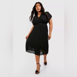 Plus occasion pleated wrap midi dress